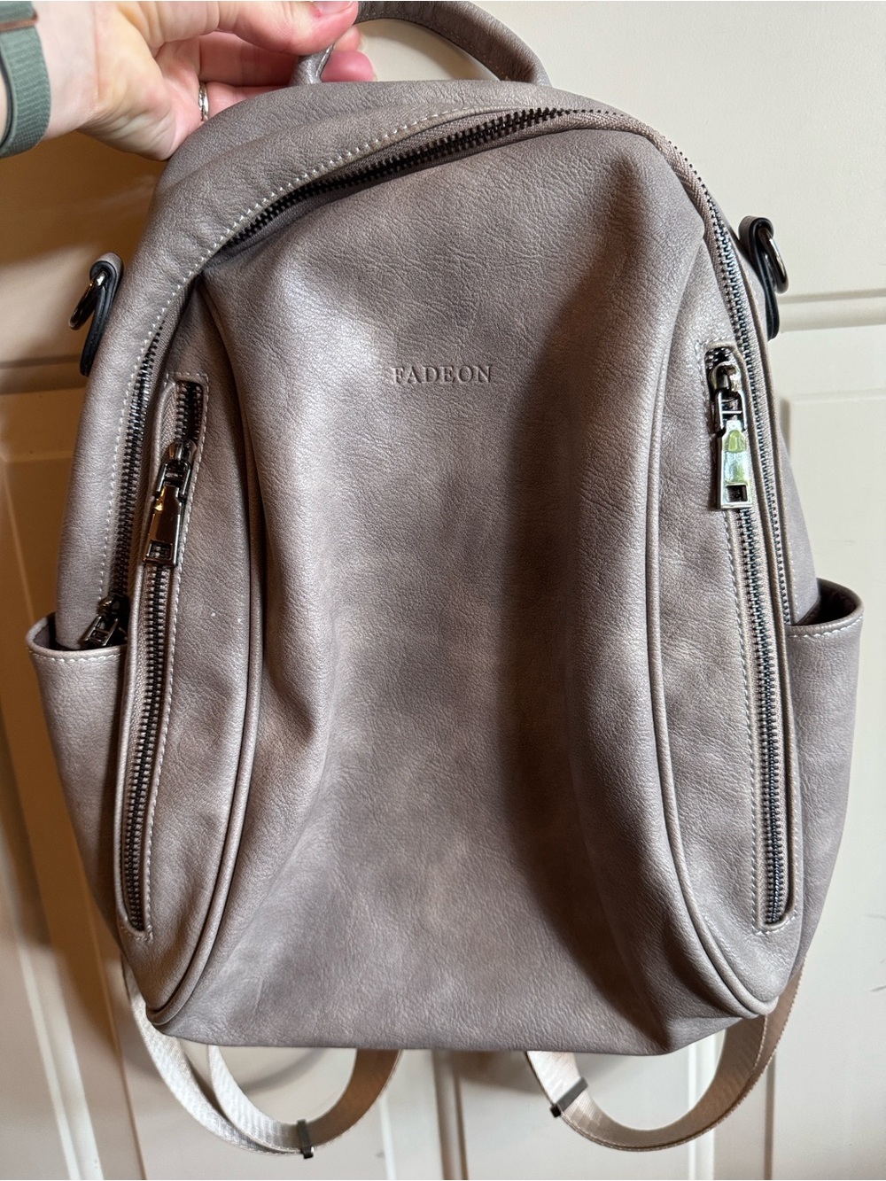 Fadeon Taupe Gray Backpack with Zipper Pockets